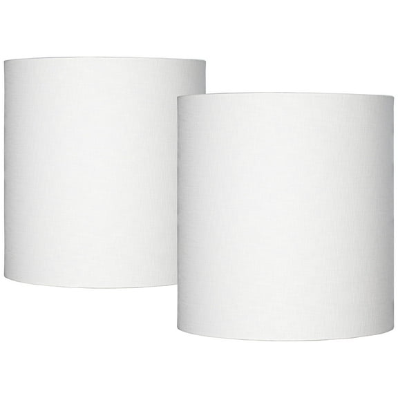 Springcrest Set of 2 Tall Drum Lamp Shades White Medium 14" Top x 14" Bottom x 15" High Spider Replacement Harp and Finial Fitting
