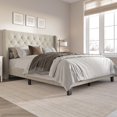 thumbnail image 2 of Home Design Medford Queen Tufted Upholstered Panel Bed with Wingback Headboard and Button Tufting, Warm Gray, Easy Assembly, 2 of 6