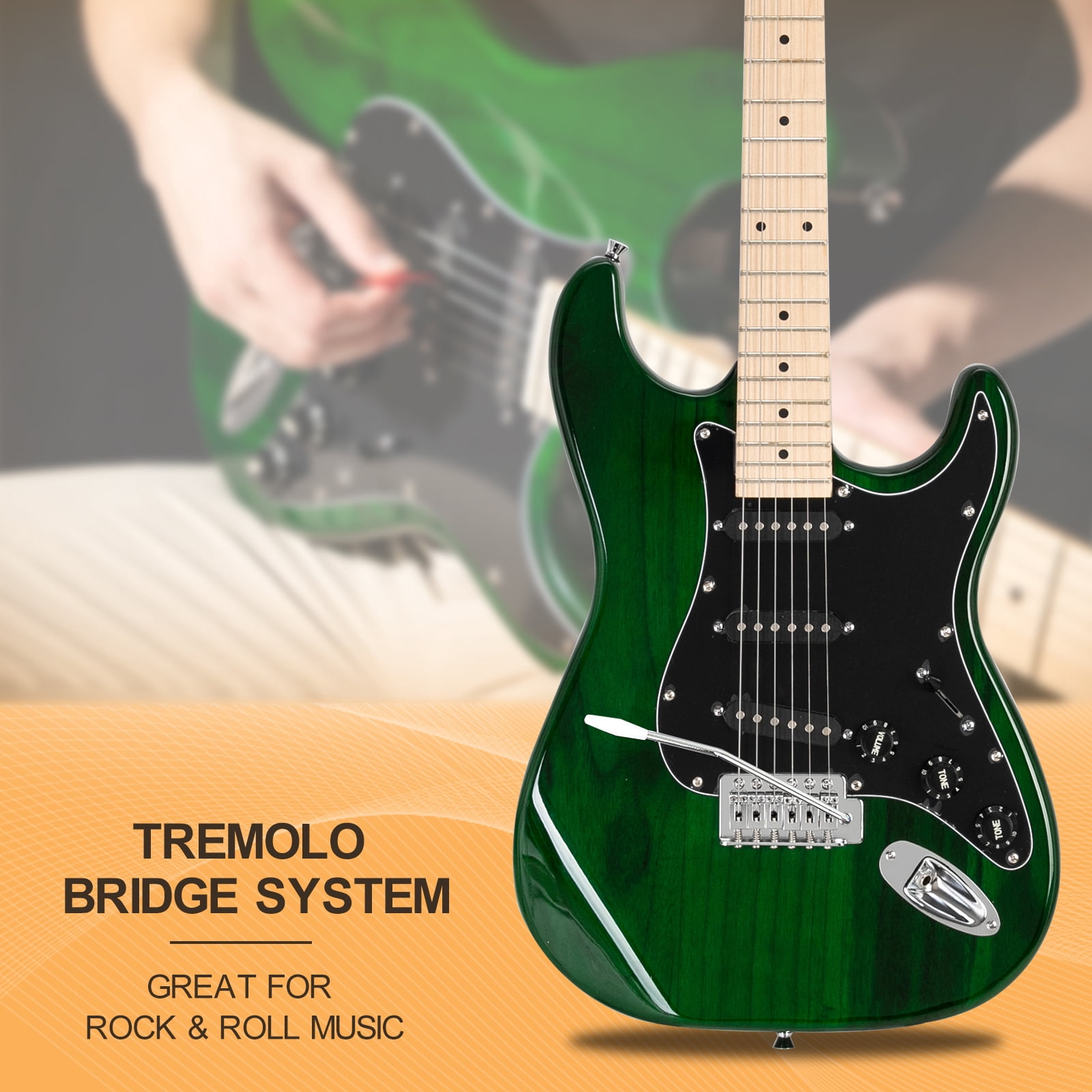 GLARRY Full Size Maple Electric Guitar with Amp and Case Beginner Green