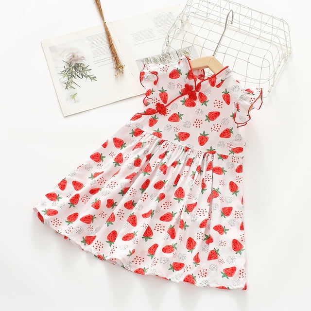 Penkiiy Robe Décontractée à Volants pour Filles, Manches Volantes, Imprimé Fleuri, Mode Mignonne pour Bébés et Tout-Petits, 7-8 Ans, Blanc en Liquidation