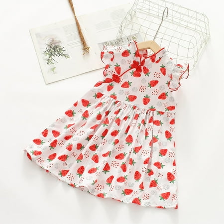 

Realhomelove Baby Toddler Girls Summer Casual Cotton Dresses Floral Print Sleeveless Ruffle Dress Beach Party Sundress Overall Outfits Onepiece 2-10T