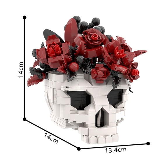 MOC Skull with Red Roses Building Blocks Set | Creative Gothic Home Decor | Compatible with Major Brands | 510 Pieces | Unique Gift for Halloween & Collectors
