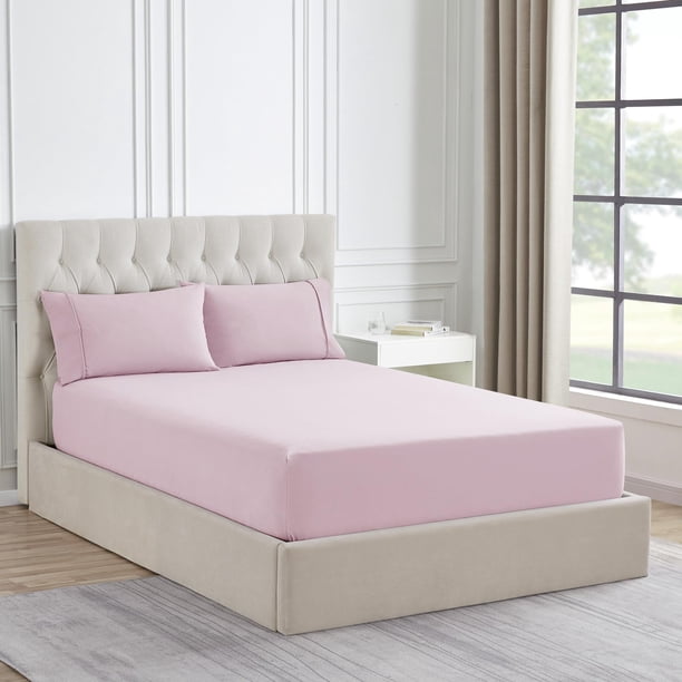 Sábana bajera ajustable de franela Sweet Home Collection Queen, color rosa pálido