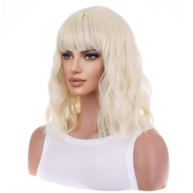 Peluca BERON, rubia, corta y rizada, 35 cm, con flequillo para mujer