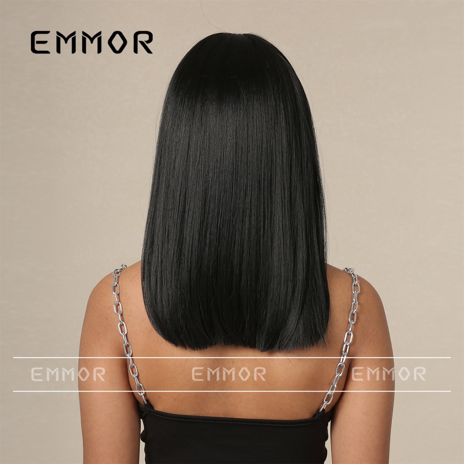 Women's Summer Long Hair Wig Natural Full Head Wig Medium Long Straight Hair Fashion Air Bangs Black European and American Style Women's Wig