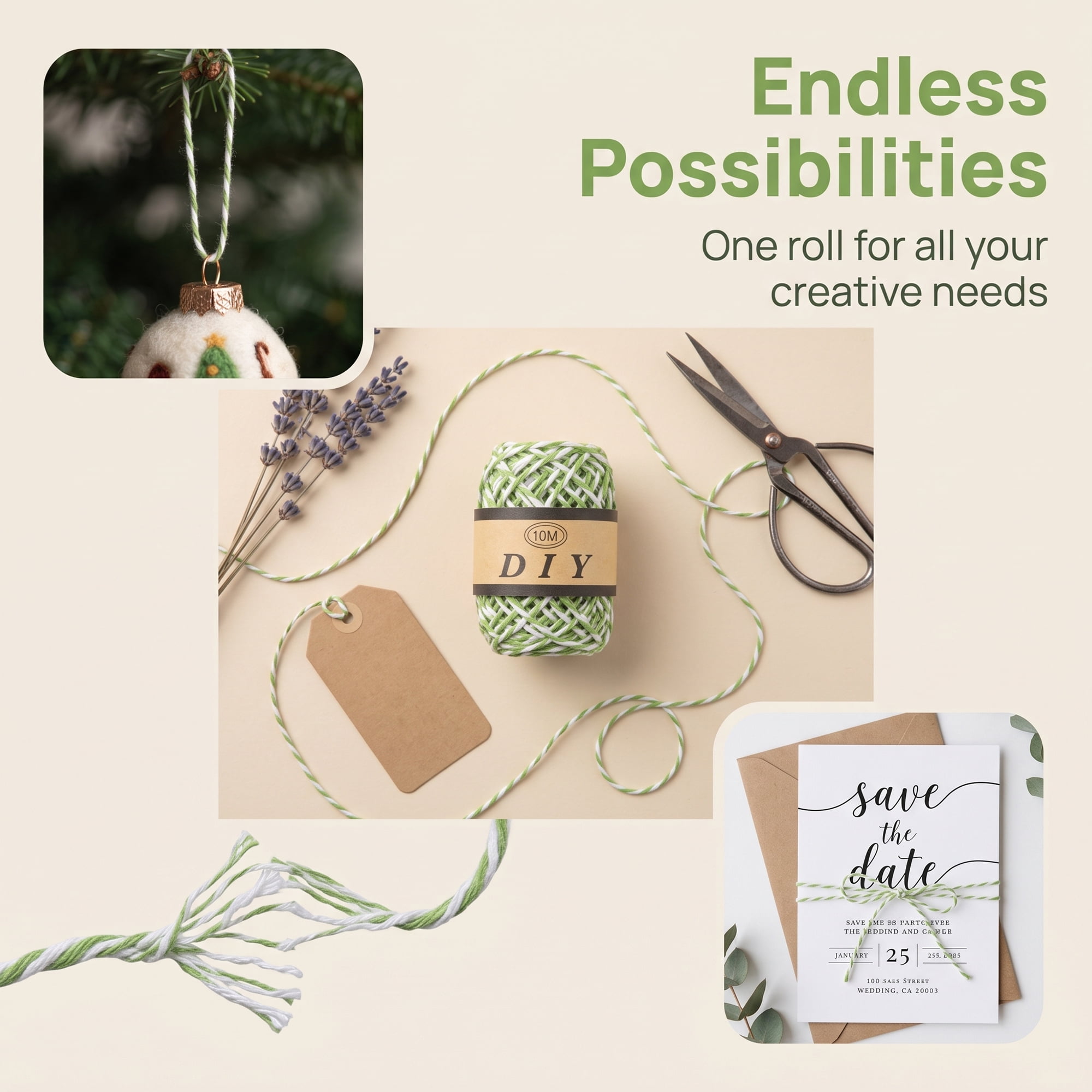 Unique Bargains Twine for Gift Wrapping and Crafting Uses Green 10 Meters
