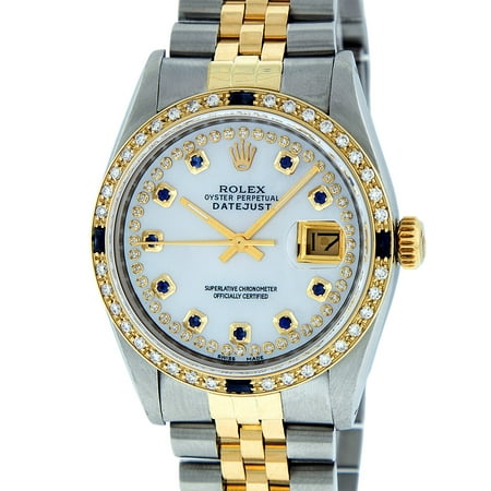 Rolex Mother Of Pearl Bracelet - Pre-Owned Rolex Mens Datejust Steel & 18K Yellow Gold Mother of Pearl String Diamond & Sapphire Watch 16013 Jubilee