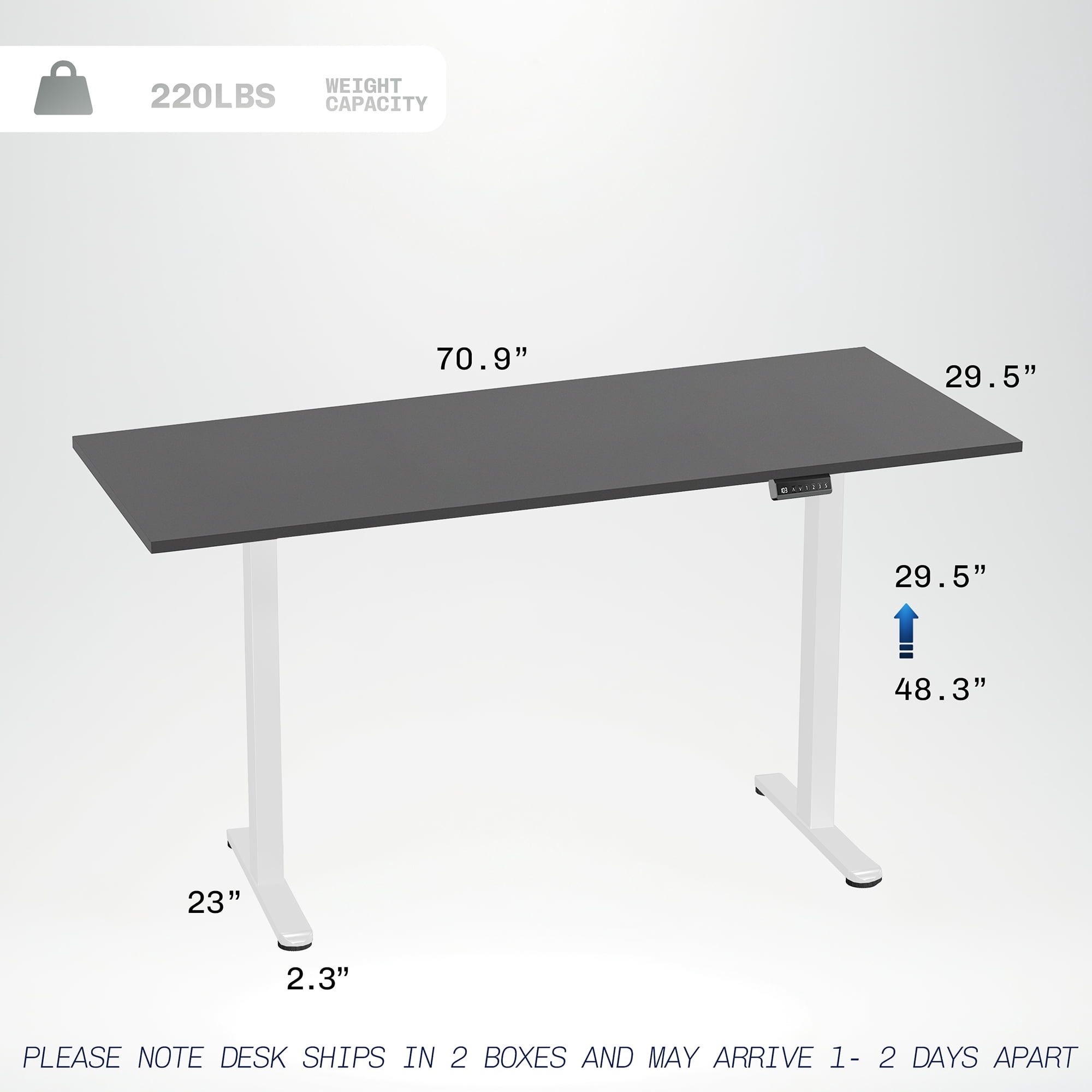 VIVO Dual Motor 71” x 30” Standing Desk, 1-Piece Black Top, White Frame