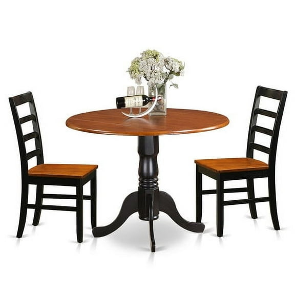 East West Furniture Dublin 3-piece Dining Set with Wood Seat in Black/Cherry