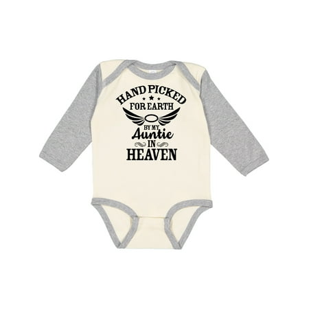 

Inktastic Handpicked for Earth By My Auntie in Heaven with Angel Wings Gift Baby Boy or Baby Girl Long Sleeve Bodysuit