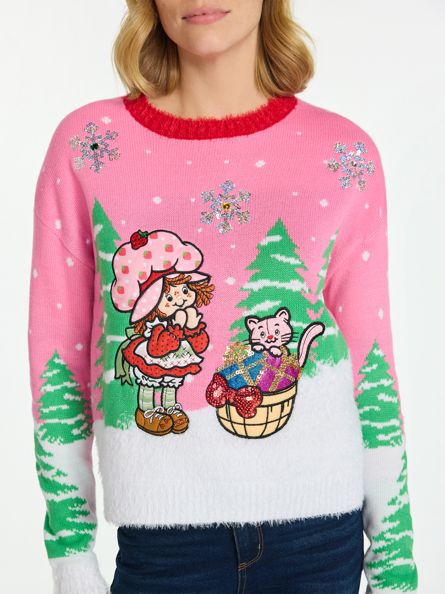Strawberry Shortcake Women's Embellished Christmas Sweater, Midweight, Sizes XXS-XXL