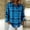 Blue women plaid button down shirt a1, variant on Women Button Down Plaid Shirt Long Sleeve Collared Casual Loose Fit Fall Winter Blouses, Green L