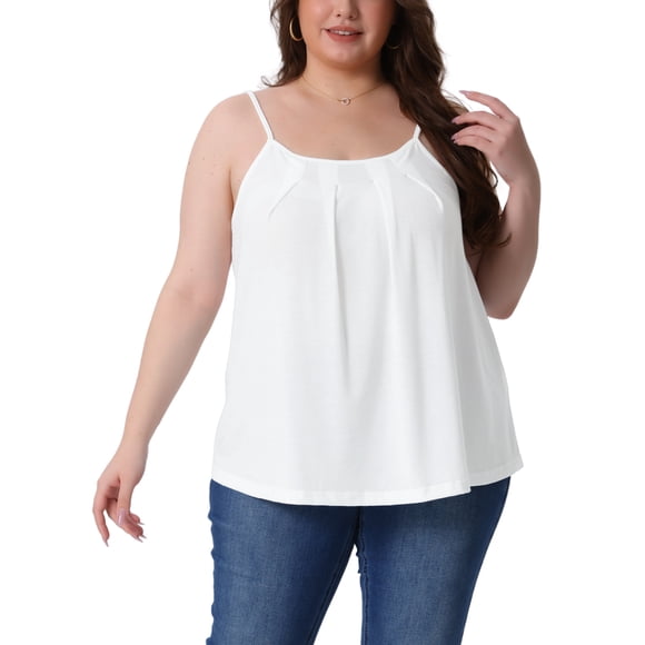 CURVY GLAM Camiseta sin mangas básica plisada elegante para mujeres de talla grande con tirantes ajustables 4X blanca