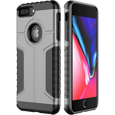 JETech Shockproof Case for iPhone 8 Plus and iPhone 7 Plus, Dual Layer Protective Phone Cover with Shock-Absorption, Grey
