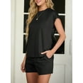 thumbnail image 5 of JWD Outfit Sets for Women 2 Piece Sets Casual Short Sleeve Pullover Tops and Elastic Waist Knitted Shorts Black L, 5 of 9