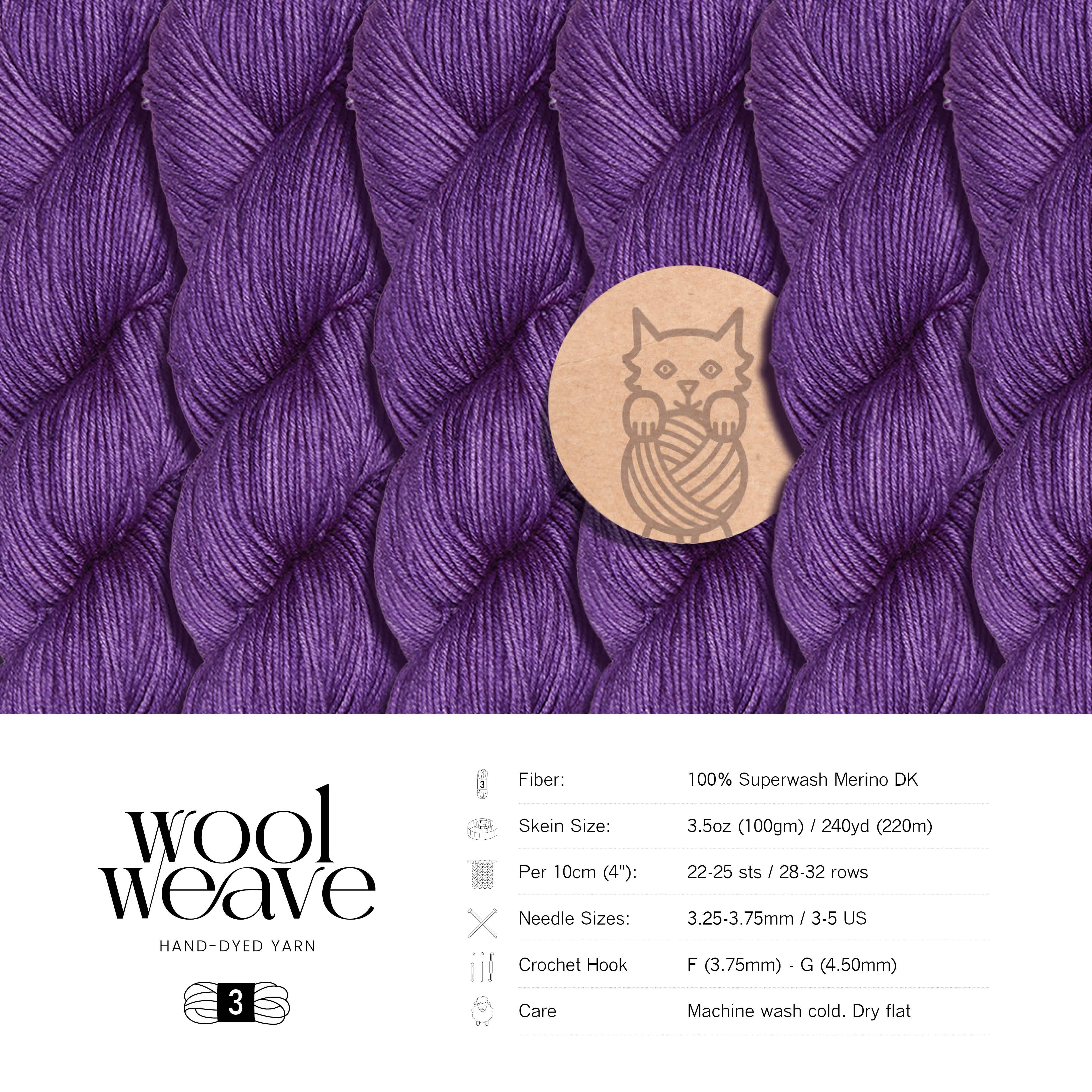 Woolweave Superwash Merino Wool Yarn - Hand-Dyed DK Weight, 100g, 240 Yards - Amethyst