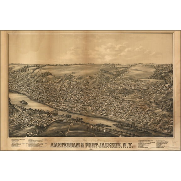 24"x36" Gallery Poster, birdseye map Amsterdam Port Jackson New york 1881