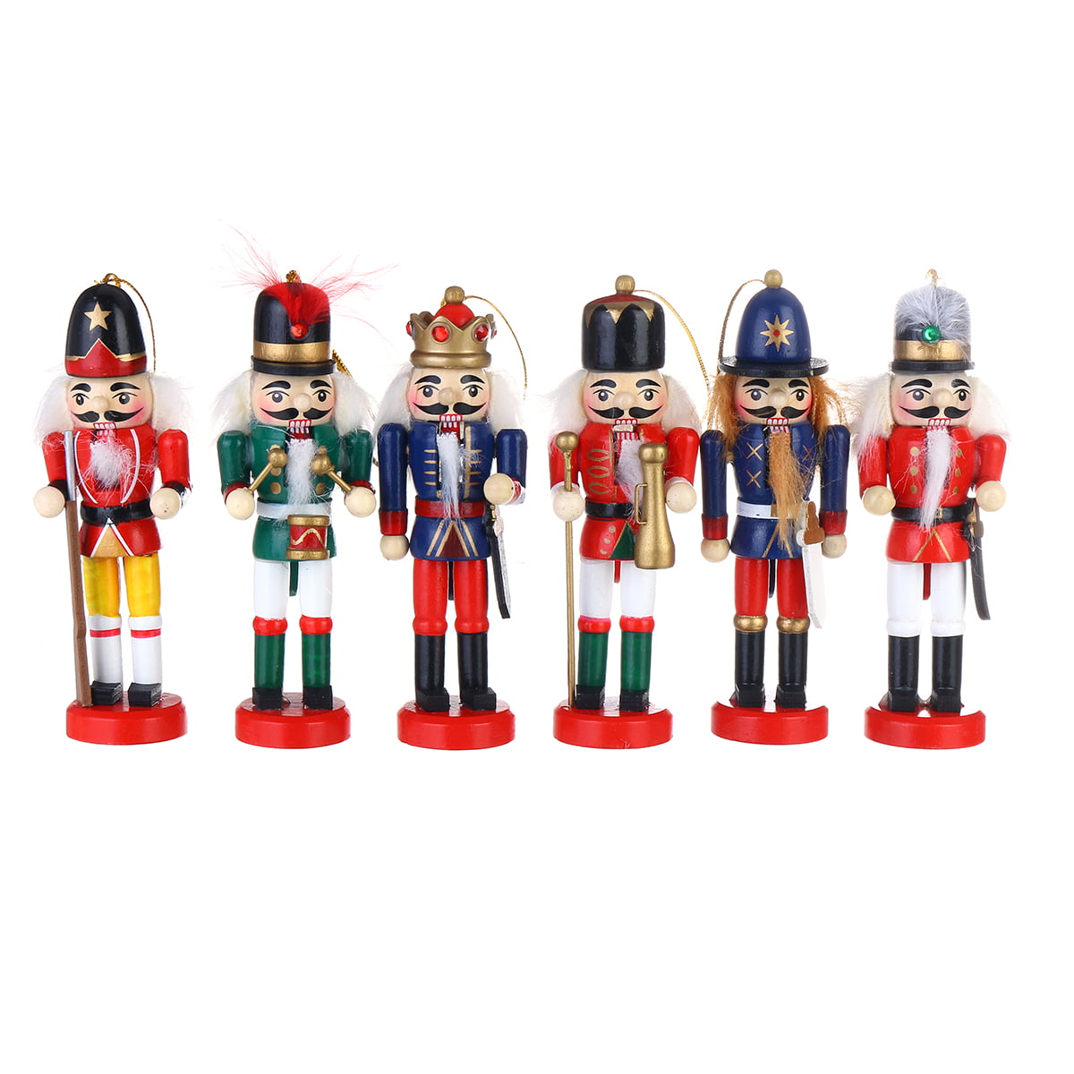 6Pcs Wooden Nutcracker Puppet Doll Soldier Toys Christmas Tree Ornaments Gifts 