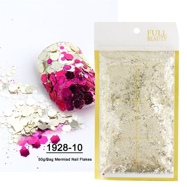 Uñas postizas, uñas postizas, regalos para mujeres, decoración de uñas con lentejuelas, parches de sirena, lentejuelas, degradado, bolsa, productos de belleza