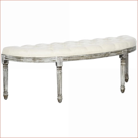 Semi-Circle Tufted Upholstered Bench, Vintage French-Inspired with Rubberwood Legs for Bedroom Entryway Hallway, Off White | Polyester | 56” W
