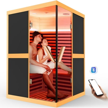 Infrared Saunas for Home - Canadian Hemlock ,1980W ,Remote Control with APP ,Graphene Low Emf Far Infrared 2 Person Sauna, with Bluetooth Speakers
