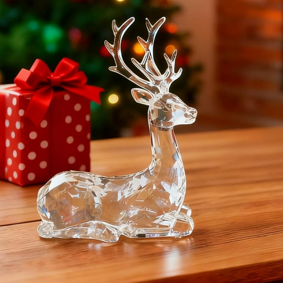 Crystal Clear Acrylic Deer Figurines Sitting Reindeer Sculpture for Christmas Decor, High-End Glasslike Holiday Home Decoration