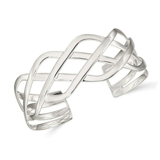 Sterling Silver Polished Woven Design Cuff Bangle Bracelet