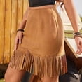 thumbnail image 6 of ClodeEU Womens Suede Fringe Zip Mini Skirt,High Waist Elastic Western Skirts with Country Concert Outfit Brown,Womens Plus L, 6 of 6