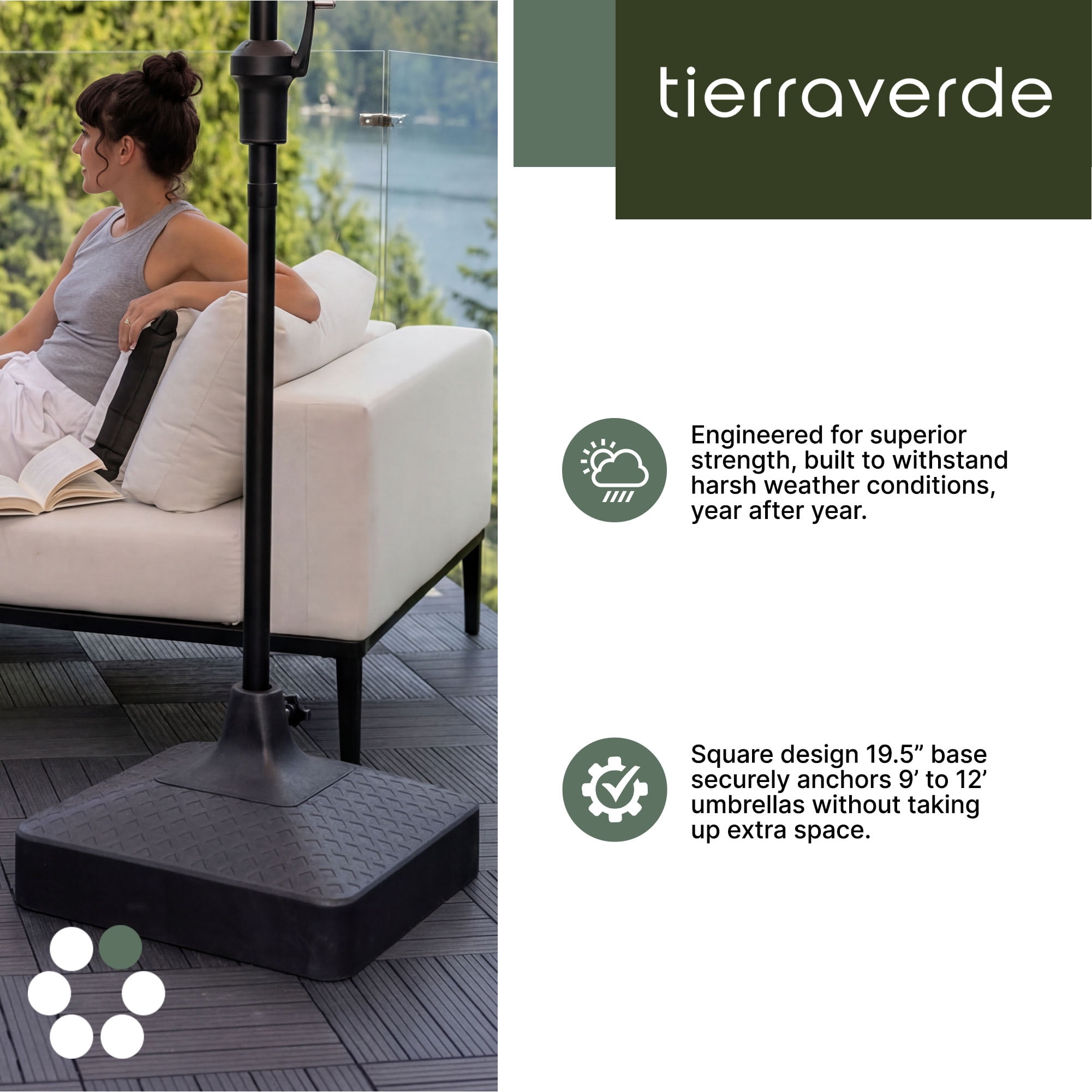 Tierra Verde 19.5" x 6.5" H Square Umbrella Base, Easy-Fill Weatherproof Stand, Lattice