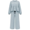 thumbnail image 2 of Asgosdo Women Two Piece Outfits Boho Grid Ruffle Long Sleeve Top and Wide Leg Pant with Pocket Casual Fall Winter Matching Lounge Sets, 2 of 6