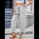 thumbnail image 5 of Pantalones Anchos y Holgados para Mujer, Estilo Palazzo Harén, Informales, con Cintura Elástica y Bolsillos, Gris , Talla XXL, 5 of 7