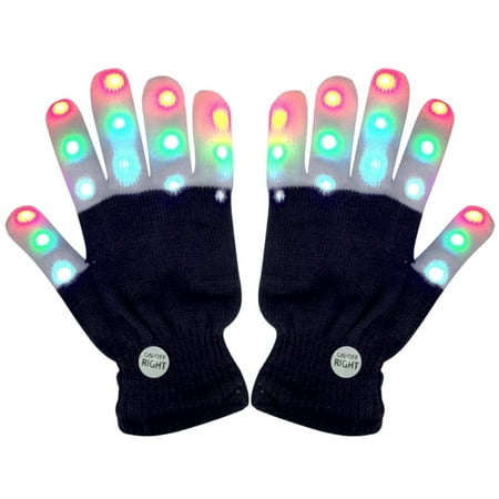 Adarl 1Pair Adult Halloween Christmas Flashing LED Light-emitting Gloves with 7 Colors and 6 Color Changing