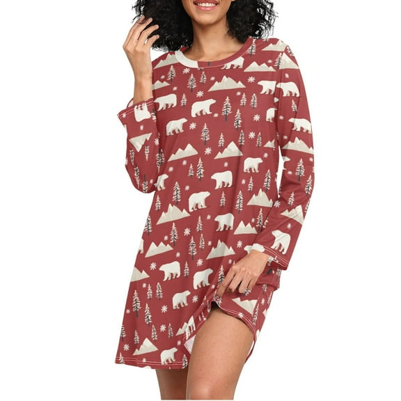 joogoo Polar Bear Christmas Women's Long Sleeve Nightgown Sleepwear L