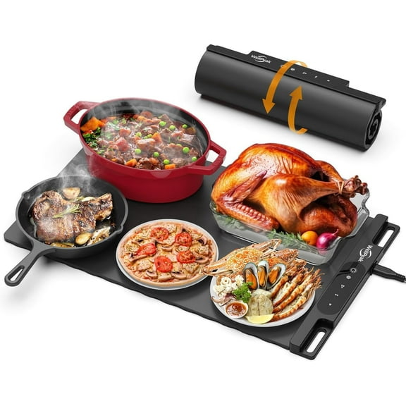 WELLPEAK Food Warming Mat, Electric Warming Trays for Home Buffet Party Gatherings, Full Surface Silicone Fast Heating Mat for Food with 3 Level Temperature, Auto-Off, Roll Up Food Warmer