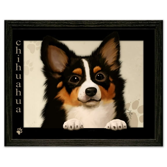 Chihuahua Dog (black and tan) by Scott Rogers Paws on the Picture Frame 13x10 Framed Art Print