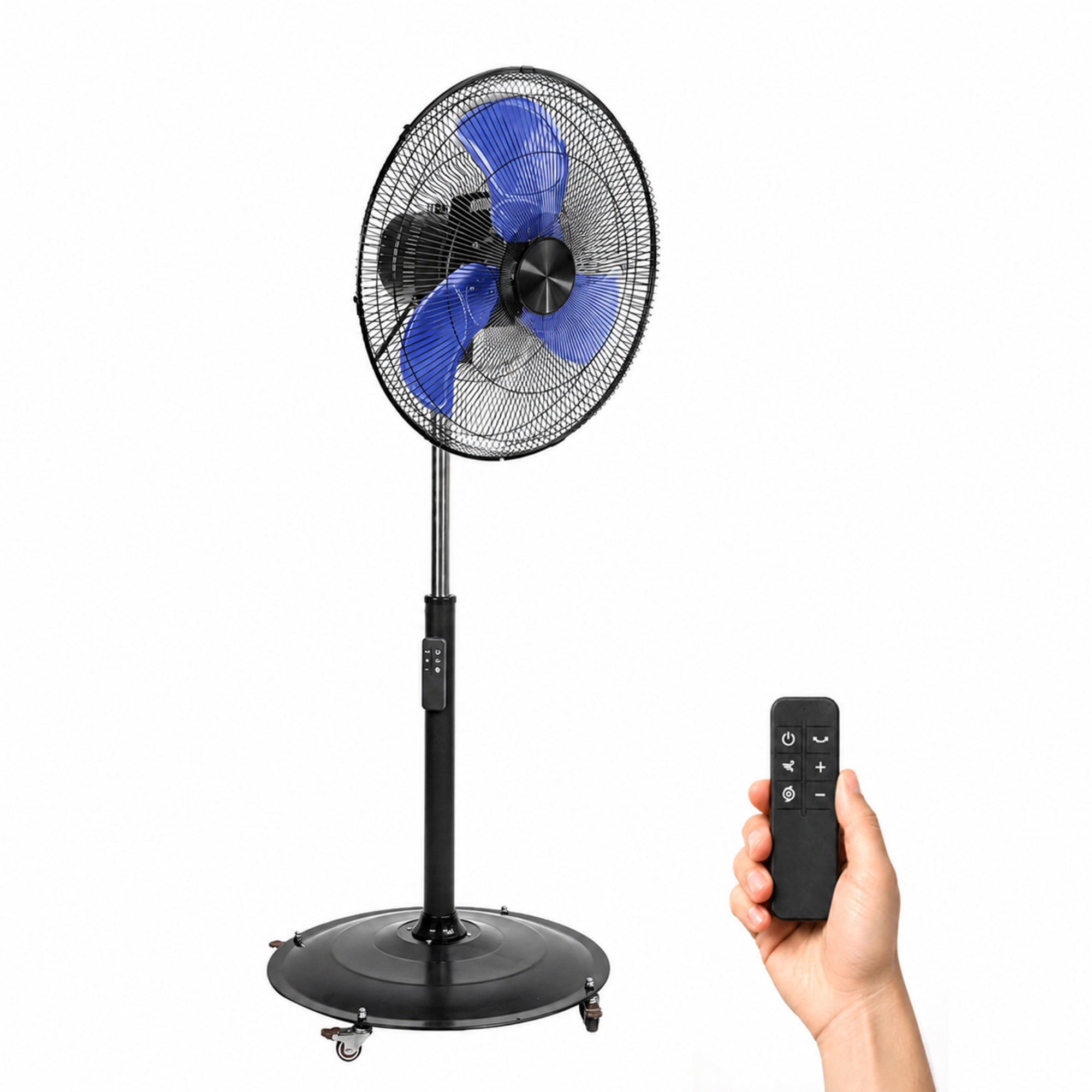 FANNIVERSE 18-Inch Industrial DC Motor Pedestal Fan 4900 CFM High-Velocity Oscillating Fan with Remote Control Metal Stand 4 Casters UL Listed