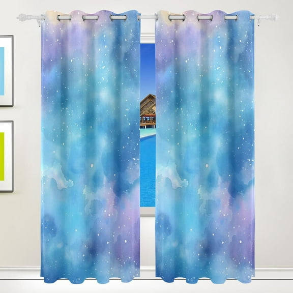 Starry Light Blue Sky Curtains Black Out 72 Inch Length Curtains for Sliding Glass Doors Bedroom Living Room 2 Pack