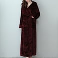 thumbnail image 3 of Defitshape Women's Plush Robe with Hood Ladies Soft Long Fluffy Bathrobe Hooded Winter Warm Fuzzy Fleece Full Length House Coat Maternity SPA Hotel Hot Tub Bath Kimono Robes Pockets Burgundy X-Large, 3 of 3