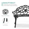 thumbnail image 6 of OverPatio Outdoor Bench, 38.5 in Metal Bench for 2 Person, Park Bench for Garden Seat, Cast Aluminum Furniture, Black Color, Rose Petal Design, 6 of 8