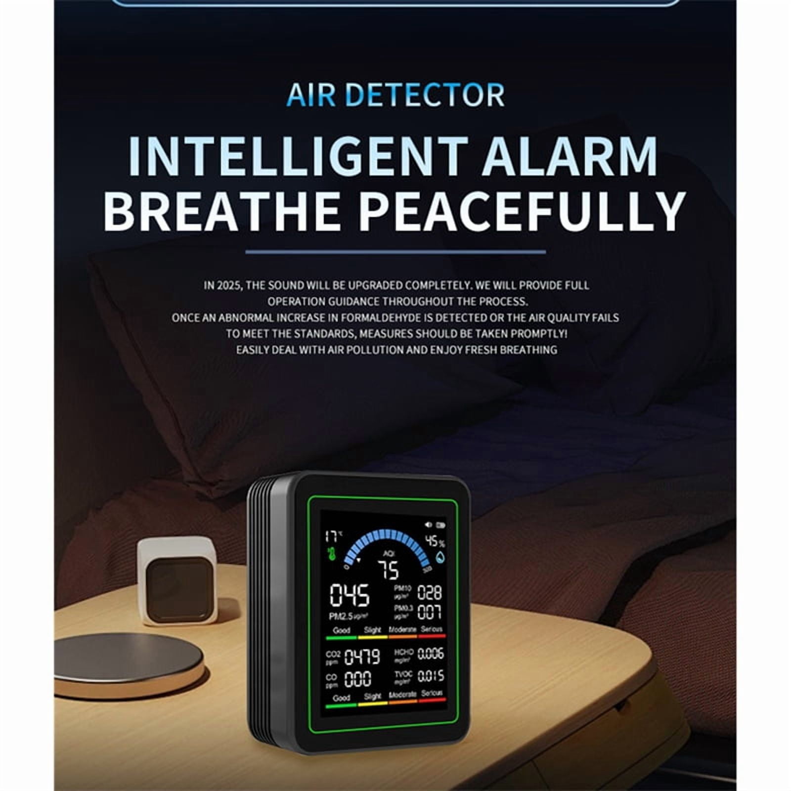 10-in-1 Air Quality Monitor Formaldehyde Temperature Humidity Tester Formaldehyde CO 2 Detector for Indoor/Outdoor Black