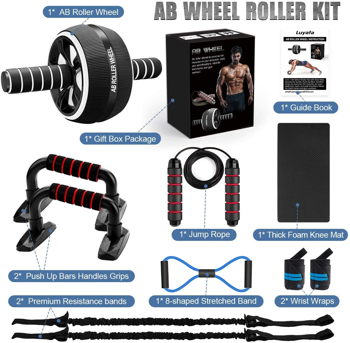 1Ab Roller Wheel Pull Rope Waist Abdominal Slim Fitness Equipments Home Gym Tool 
