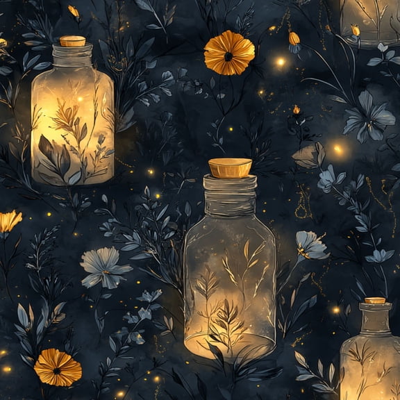 Gothic Peel and Stick Wallpaper Glowing Bottles Floral Elements Soft Yellow Accents Dark Wall Mural 17.7in x 9.8ft Self Adhesive Removable Wall Paper Renter Friendly Wallpaper for Bedroom