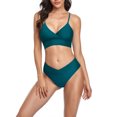 thumbnail image 1 of Traje de baño de dos piezas de triángulo cómodo y encantador de color puro para mujer verde S, 1 of 5