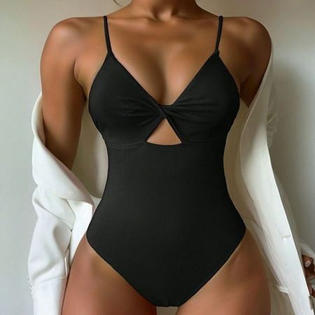 POROPL Women One Piece Swimsuits Summer Fashion Bikini Halter Top Swim Padded Swim Black Size S-XL