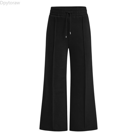 Dpytoraw Girls Cozy Wide Leg Sweatpants Elastic Waist Loose Fit Casual Trousers Black Size 5-6 Years