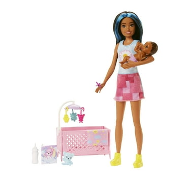 Barbie Skipper Babysitters Inc Bedtime Set, Brunette Doll, Sleepy Baby Doll, Crib & Accessories