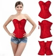 thumbnail image 4 of DODOING Women Satin Lace Sexy Bustier Corset Basque Lace Up Lingerie G-string Set S-6XL, 4 of 6