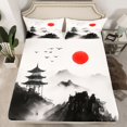 thumbnail image 2 of Homewish Japanese Ukiyo-E Bed Sheets,Painting Art King Sheets,White Gray Sheet Set For Adults,Breathable Home Decor,4 Pieces, 2 of 7