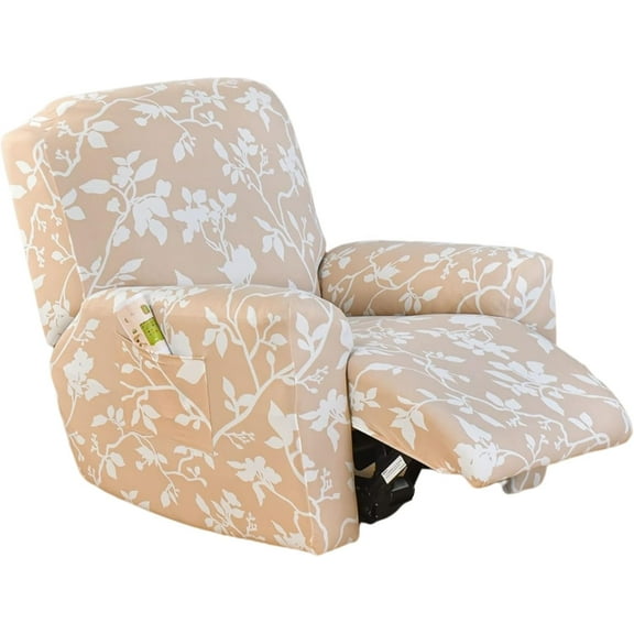4-Piece Elastic Stretch Recliner Slipcover Set Storage Pocket - Universal Fit Furniture Protector for Sofa & Chair