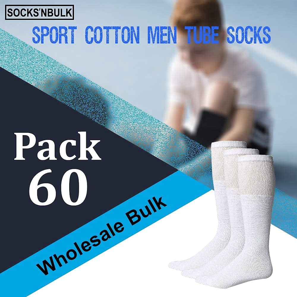 SOCKS'NBULK 60 Pairs Wholesale Bulk Sport Cotton Mens Crew, Ankle Socks, Value Deal, Size 10-13 (MENS WHITE TUBE)